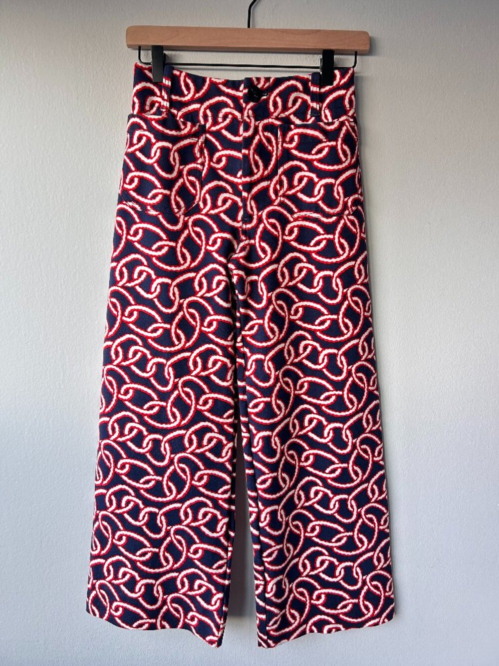 Maeve The Colette Chain Print Wide Leg Pants Navy Red White 25